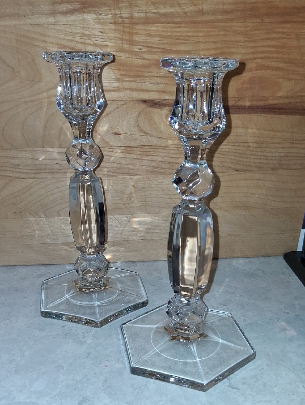 Crystal Cut Glass Candle Holders - Clear Pair, Georgian/Peerless Style